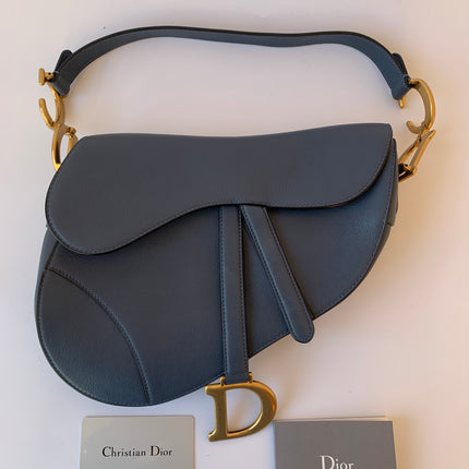 Sold Dior Saddle Blue Grey Medium Leather Handbag