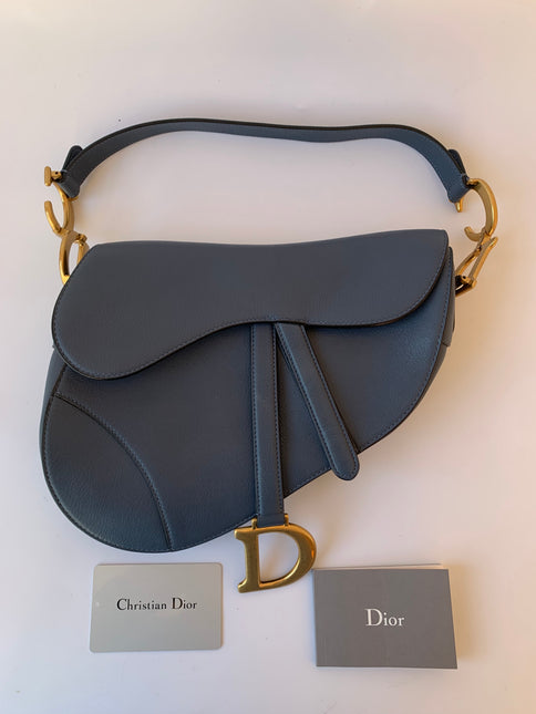 Sold Dior Saddle Blue Grey Medium Leather Handbag
