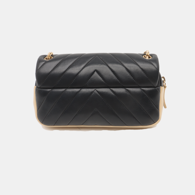 Chanel Small Bicolor Chevron Lambskin Single Flap Bag Black and Gold, 2014-15
