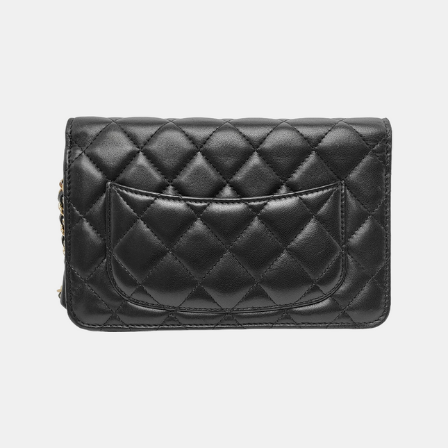 Chanel Wallet on Chain Classic Flap Black Lambskin Leather Gold Hardware