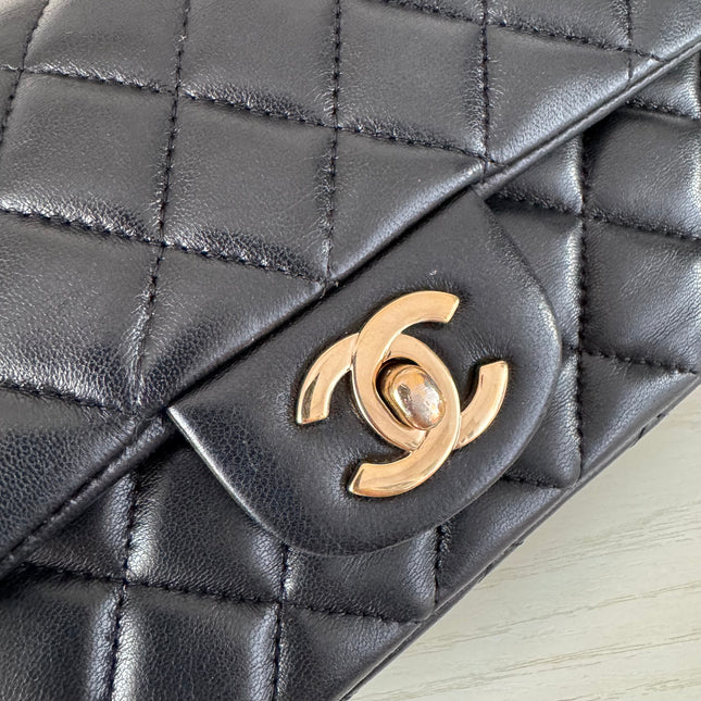 Chanel Classic Flap Rectangular Mini Black Lambskin Leather Gold Hardware