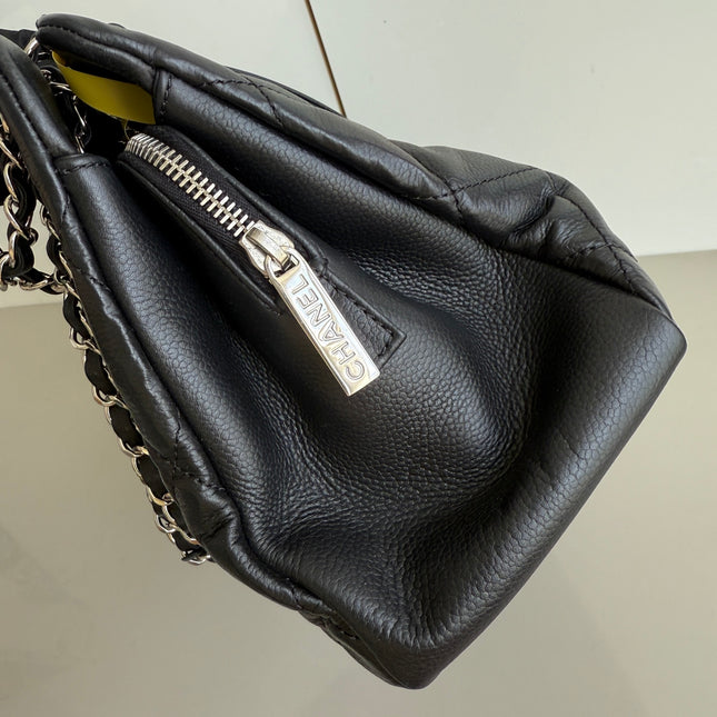 Chanel CC Logo Tote Black Soft Quilted Caviar Leather Silver Hardware 2011-2012