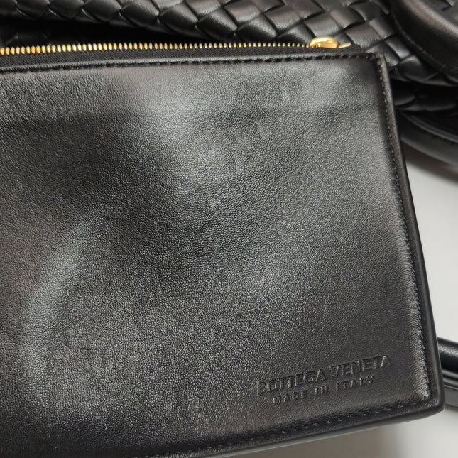Bottega Veneta XXL Snap Tote Black Intrecciato Leather With Pouch