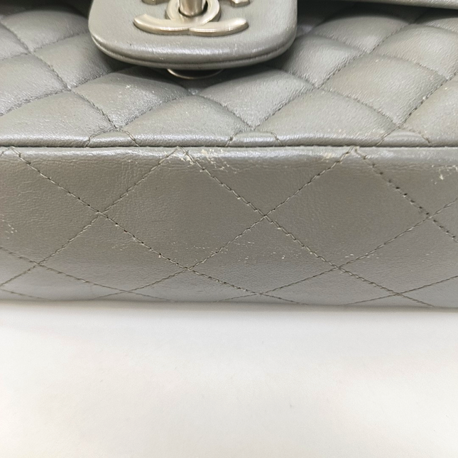 Chanel Timeless Classic Flap Medium Grey Lambskin Leather Silver Hardware
