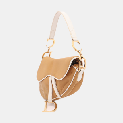 Dior Saddle Vintage Brown Leather and Silk Interior Shoulder Bag