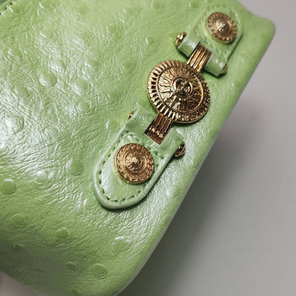 Versace Vintage Logo Sun Vanity Bag Green Calfskin Leather Gold Hardware