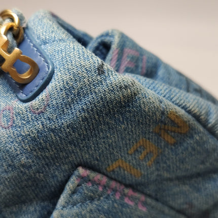 Chanel Classic Flap Mini Rectangular Blue Denim Jeans Gold Hardware Microchip