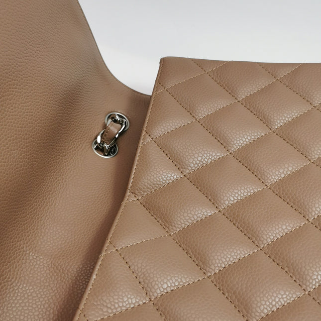 Chanel Classic Flap Jumbo 2009 Coffee Brown Caviar Leather Single Flap Silver Hardware