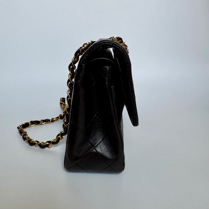 Chanel Classic Flap Small Dark Chocolate Brown Lambskin Leather with 24k Gold Hardware, 1994-1996