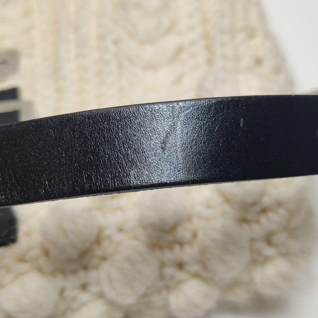 Fendi Baguette Bag White Crochet Knit Wool Pompom Shoulder Bag
