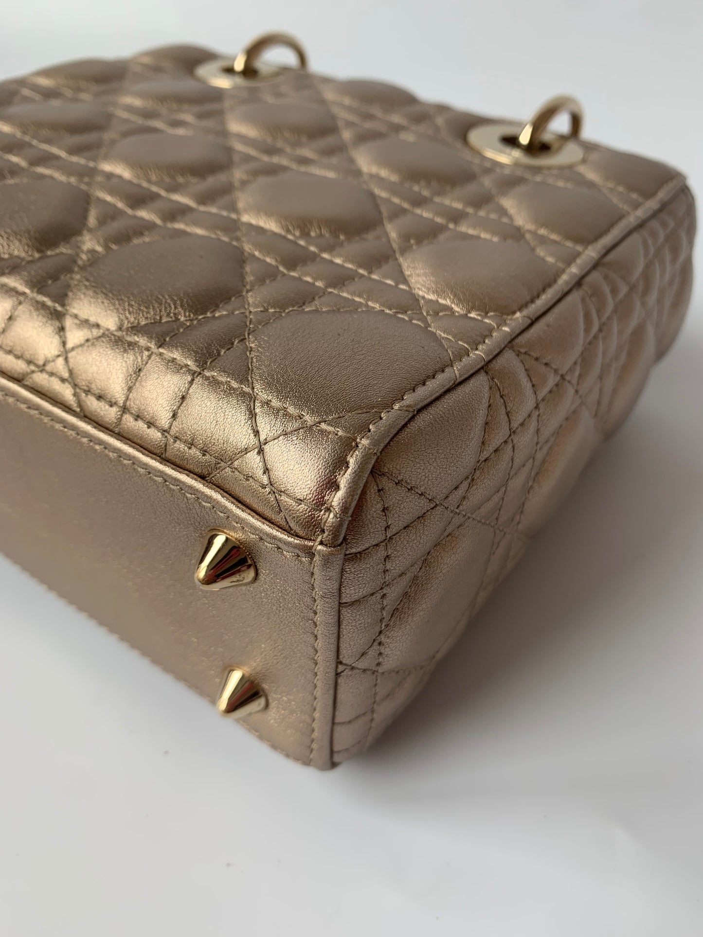 Sold Lady Dior ABCdior Small Champagne Gold and Metallic Cannage Lambskin Handbag