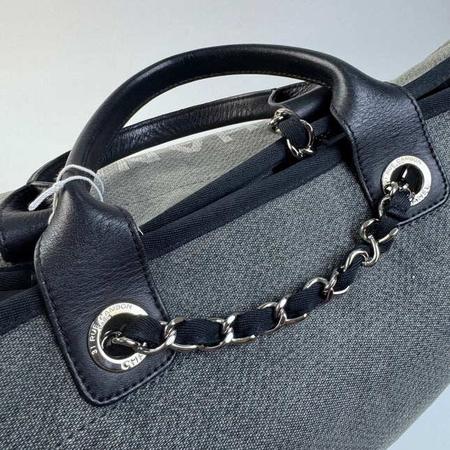 Chanel Deauville Tote Medium Navy Denim Top Handle