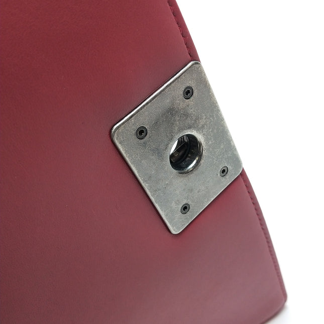Chanel Le Boy Medium Bag Burgundy Lambskin Leather Silver Antiqued Hardware