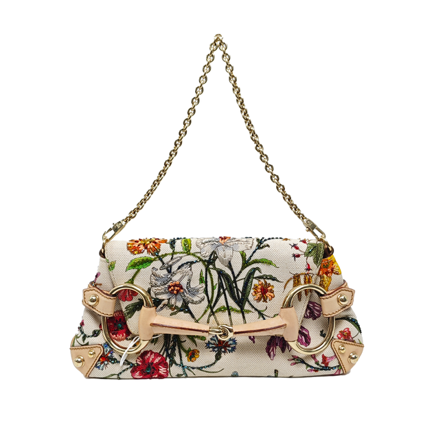Gucci Horsebit 1955 Small Chain Bag Limited Edition Floral Print Canvas-Luxbags
