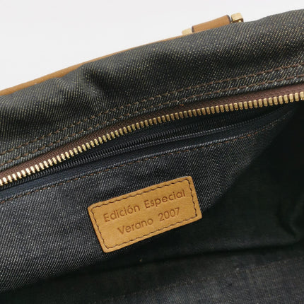 Loewe Amazona 28 Denim Beaded Embroidery Brown Leather Handbag