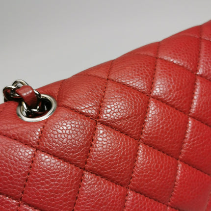 Chanel Timeless Classic Flap Medium Red Caviar Leather Silver Hardware