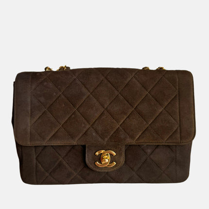 Sold Chanel Classic Flap Brown Suede Single Flap 24k Gold Plated Hardware