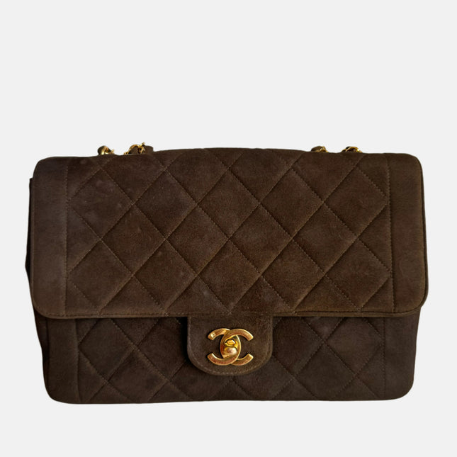 Sold Chanel Classic Flap Brown Suede Single Flap 24k Gold Plated Hardware