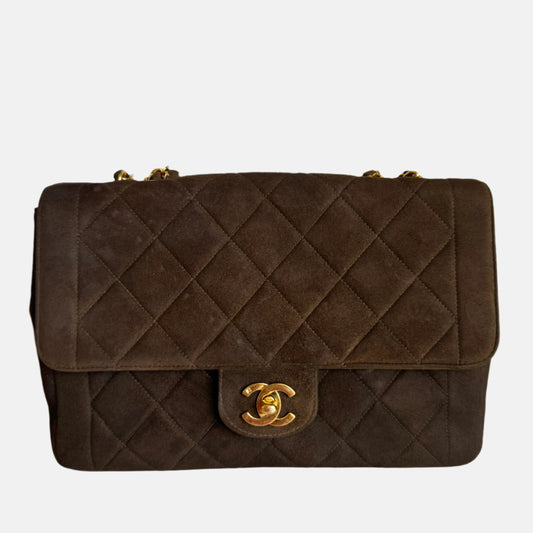 Chanel Classic Flap Brown Suede Single Flap 24k Gold Plated Hardware