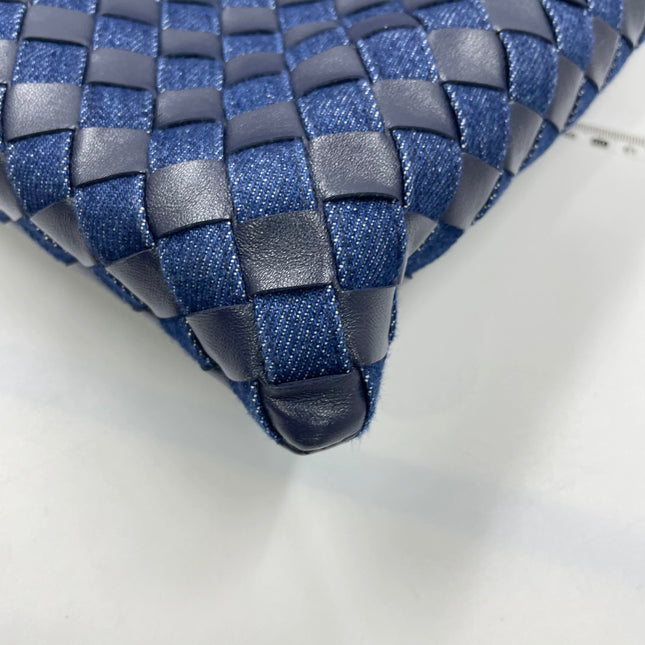 Bottega Veneta Hop Large Leather and Denim Intrecciato Navy Hobo Bag 55cm