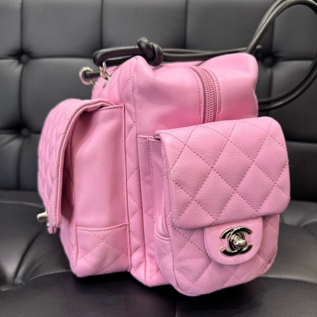 Chanel Cambon Large Pink Calfskin Leather Double Strap Handbag
