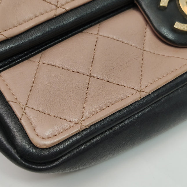 Chanel Classic Flap Bag Calfskin Leather 2014 Medium Nude Pink with Black Trim