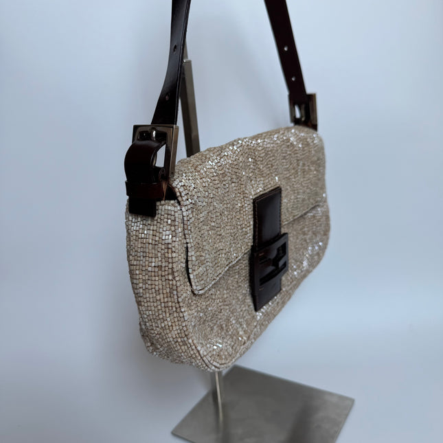 Fendi Baguette Vintage Shoulder bag with Glitter Beige Beads