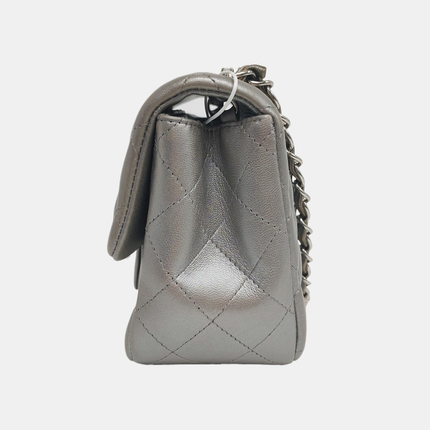 Chanel Classic Flap Mini Square Silver Lambskin Leather
