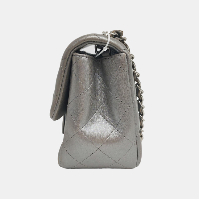 Chanel Classic Flap Mini Square Silver Lambskin Leather