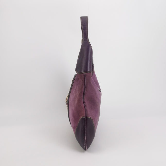 Gucci Jackie Vintage Large Purple Suede Leather Ringlets Decoration