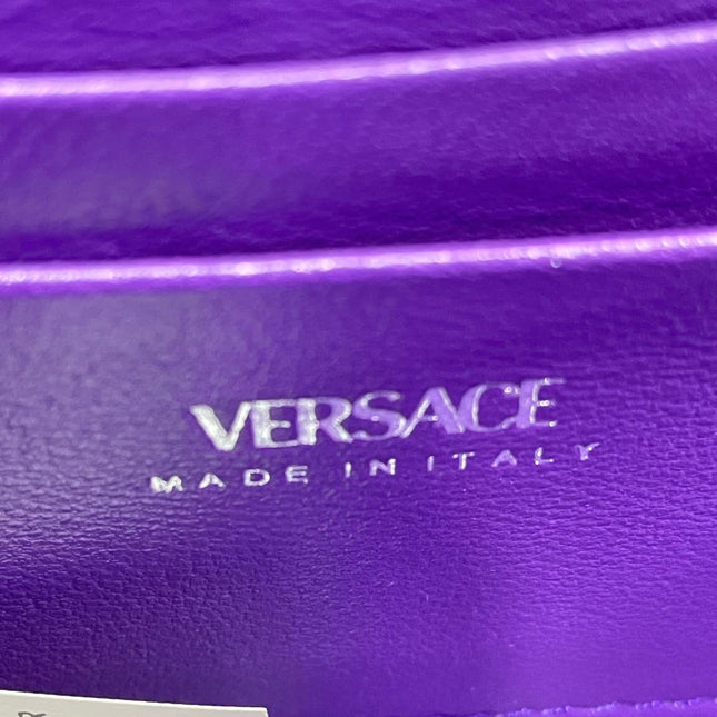 Versace La Medusa Mini Crystal Embellished Top Handle Bag in Purple