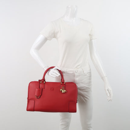 Loewe Amazona 36 Medium Red Leather Horse Lock Gold-tone Hardware