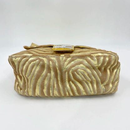 Fendi Mamma Baguette Gold Lambskin Leather Pony-style Zebra Stripes