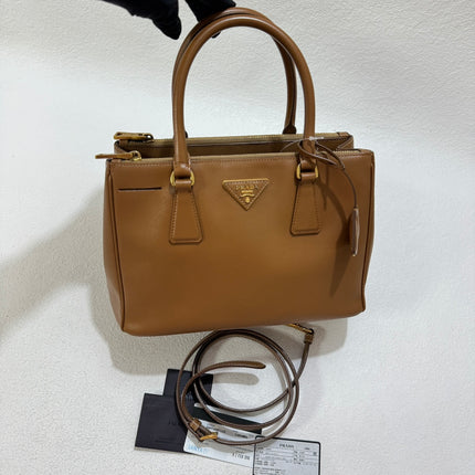 Prada Galleria Saffiano Leather Small Tan Brown Handbag with Strap 25cm-Luxbags