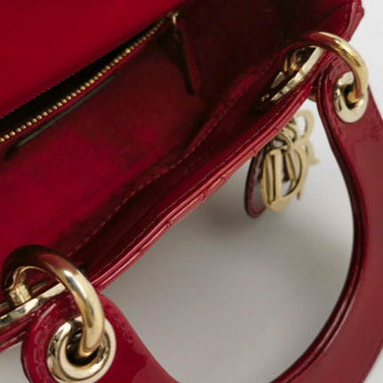 Sold Lady Dior Mini Handbag Red Patent Leather Gold-tone Leather and Chain Strap