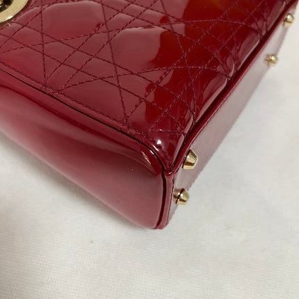 Lady Dior Mini Handbag 2019 Burgundy Red Patent Leather Gold-tone Chain Strap