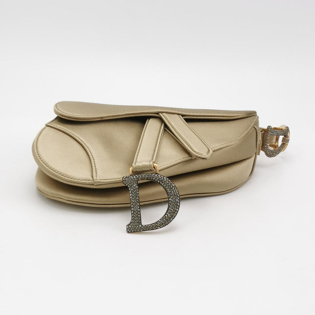 Dior Saddle Mini Silk Handbag Light Gold with crystals