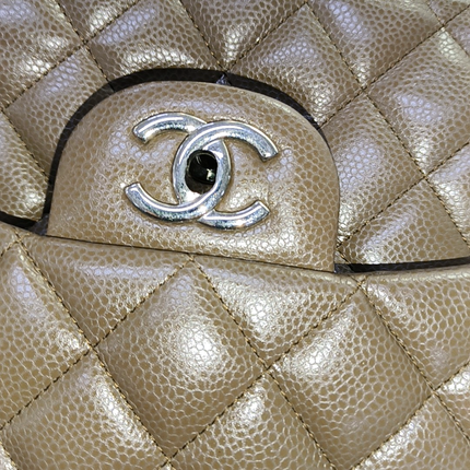 Chanel Classic Flap Jumbo 2012 Coffee Brown Caviar Leather Double Flap Silver Hardware