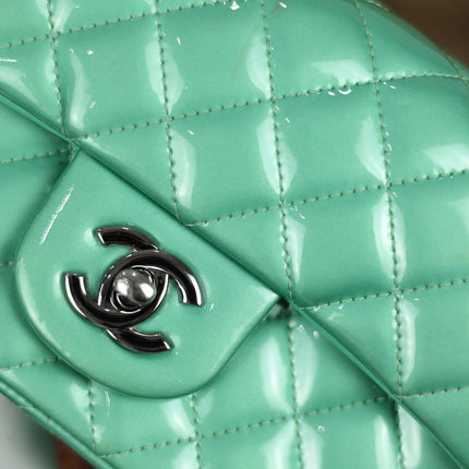 Chanel Classic Flap Rectangular Mini Green Patent Leather Silver HW