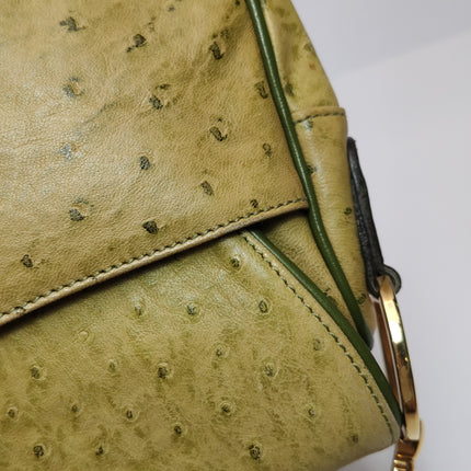 Dior Vintage Double Saddle Green Ostrich Leather Gold Hardware
