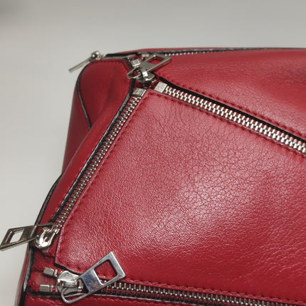 Loewe Puzzle Medium Red Leather with Zipper Crossbody Bag