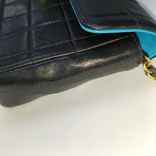 Chanel East West Chocolate Bar Black Leather Blue Interior