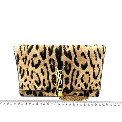 YSL Saint Laurent Kate Small Pony-style Calfskin Leather Leopard Print Tassle Crossbody Bag-Luxbags