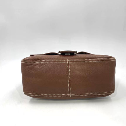 Fendi Mamma Forever Baguette Selleria Brown Calfskin Leather Silver Hardware