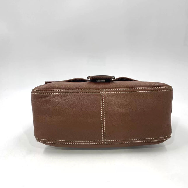 Fendi Mamma Forever Baguette Selleria Brown Calfskin Leather Silver Hardware