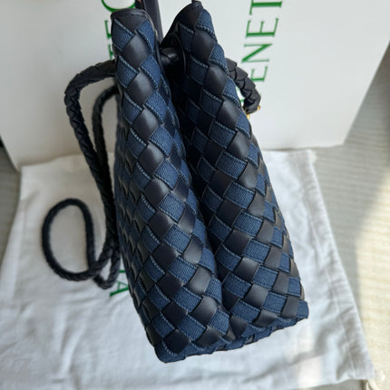 Bottega Veneta Andiamo Medium Navy Leather and Denim Intrecciato Leather Handbag