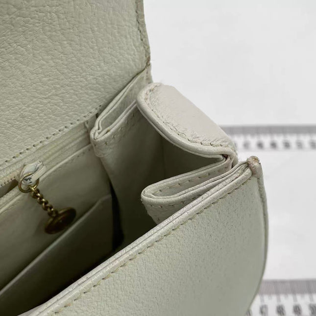 Gucci Bamboo 1947 Top Handle Bag White Grained Leather Medium