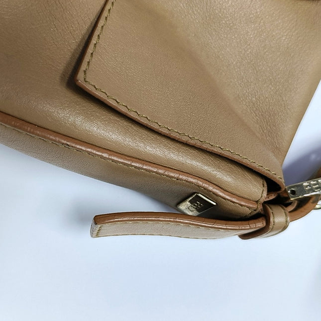 Fendi Baguette Beige Leather with Gold Studded Metal Buckle