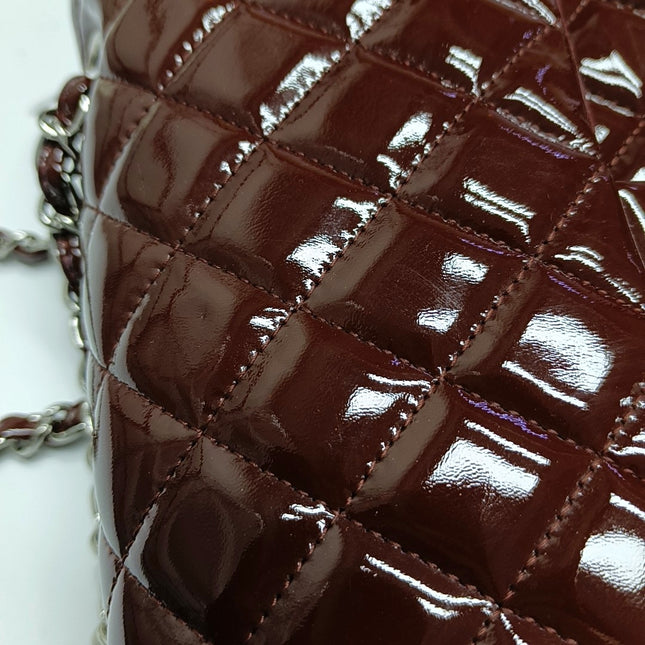 Chanel Classic Flap Medium Burgundy Patent Leather Silver Hardware
