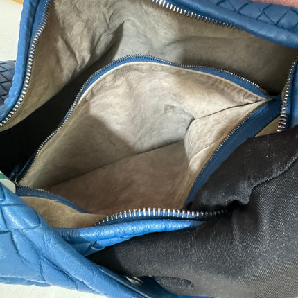 Sold Bottega Veneta Veneta Hobo Medium Blue Intrecciato Leather Bag 47cm